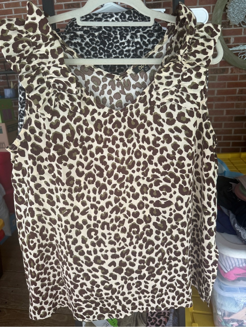 Ruffled Sleeve Leopard Print Tank Top ODDI - Boutique